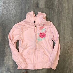 Pink distressed zipper hoodie 7-8